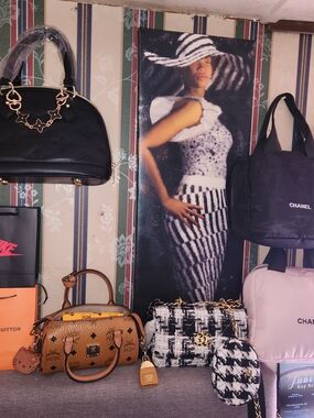 Black Quilted Dome Tote Bag with Gold Chain Accent